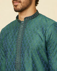 Manyavar Men Teal Green Sequin Embroidered Bandhgala Kurta Set