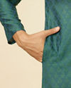 alt message - Manyavar Men Teal Green Sequin Embroidered Bandhgala Kurta Set image number 3