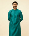 Manyavar Men Teal Blue Moroccan Patterned Kurta Set