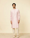 Manyavar Men Seashell Pink Imperial Printed Kurta Set