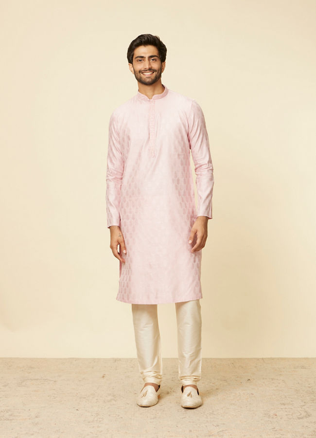 Manyavar Men Seashell Pink Imperial Printed Kurta Set