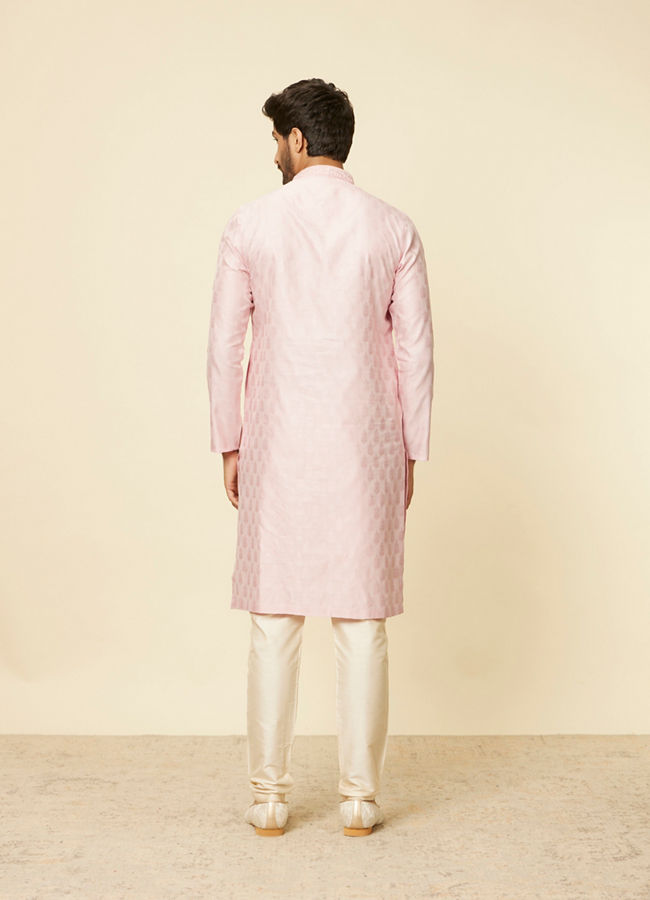 Manyavar Men Seashell Pink Imperial Printed Kurta Set