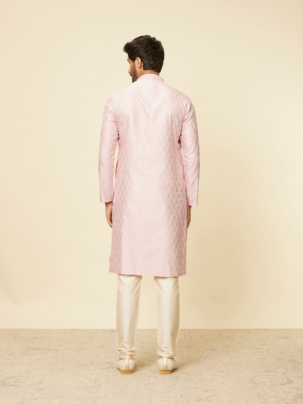 Manyavar Men Seashell Pink Imperial Printed Kurta Set
