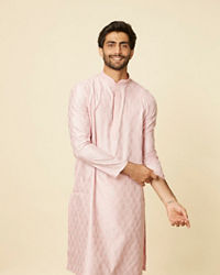 Manyavar Men Seashell Pink Imperial Printed Kurta Set