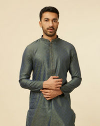 Manyavar Men Light Mid Green Jaal Chowkadi Patterned Kurta Set