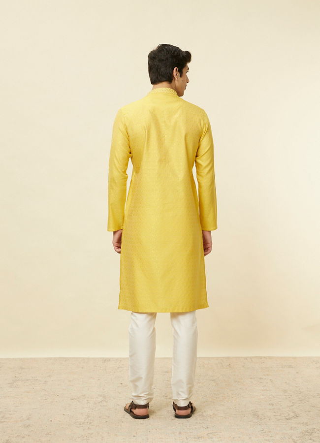 Manyavar Men Sunlight Yellow Self Patterned Kurta Set