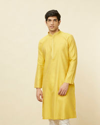 Manyavar Men Sunlight Yellow Self Patterned Kurta Set