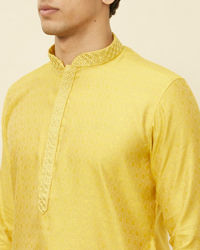 Manyavar Men Sunlight Yellow Self Patterned Kurta Set