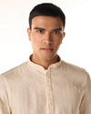 Manyavar Men Warm Cream Diamond Patterned Kurta Set