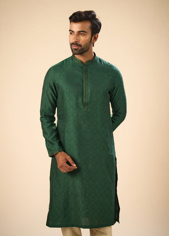 Manyavar Men Dark Green Serenity Kurta Pajama