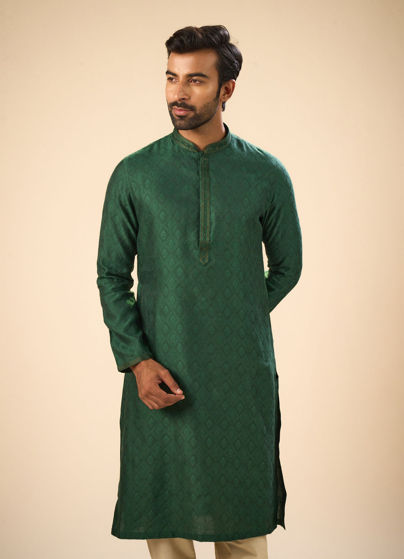 Manyavar Men Dark Green Serenity Kurta Pajama