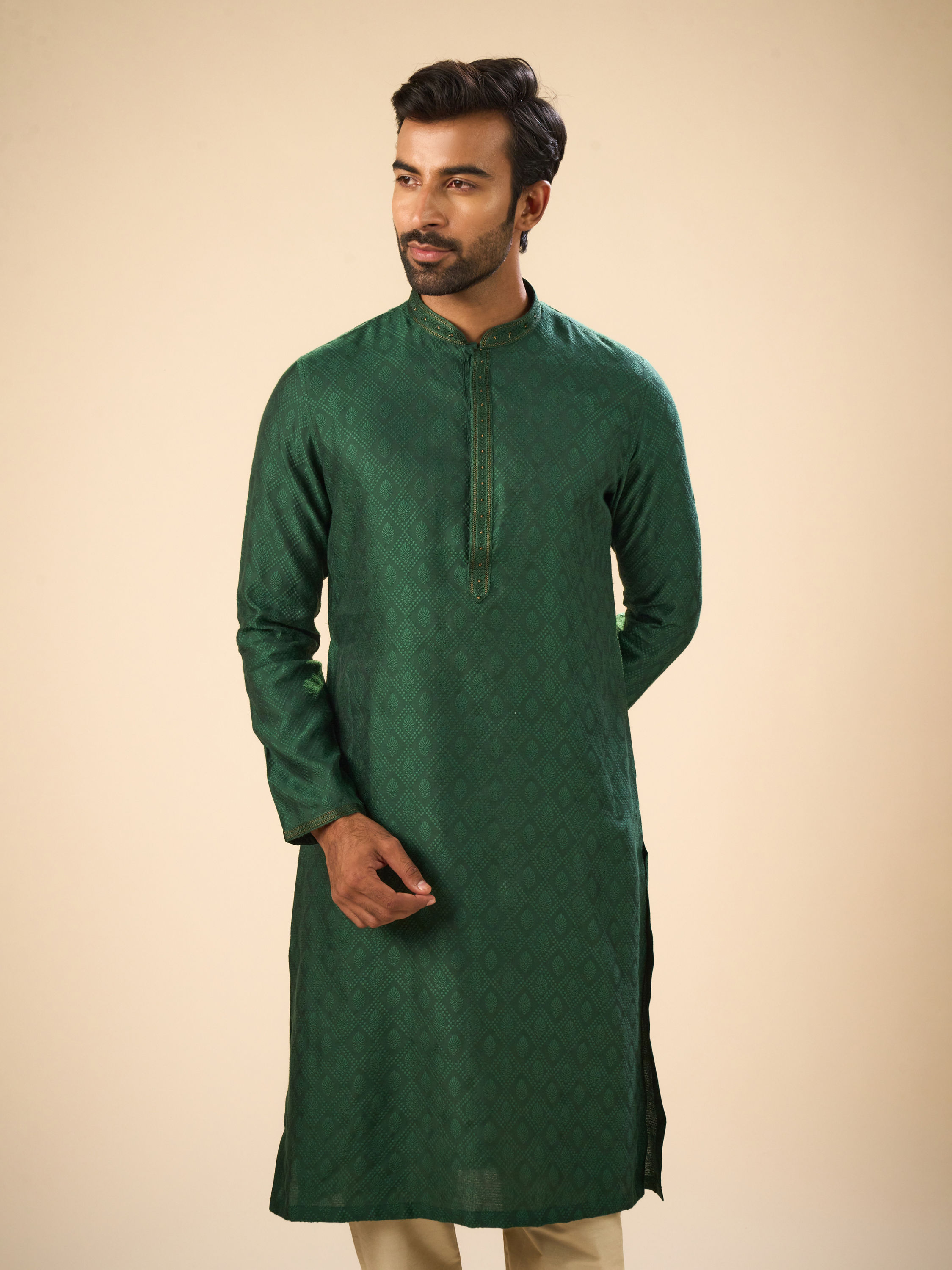 Manyavar Men Dark Green Serenity Kurta Pajama
