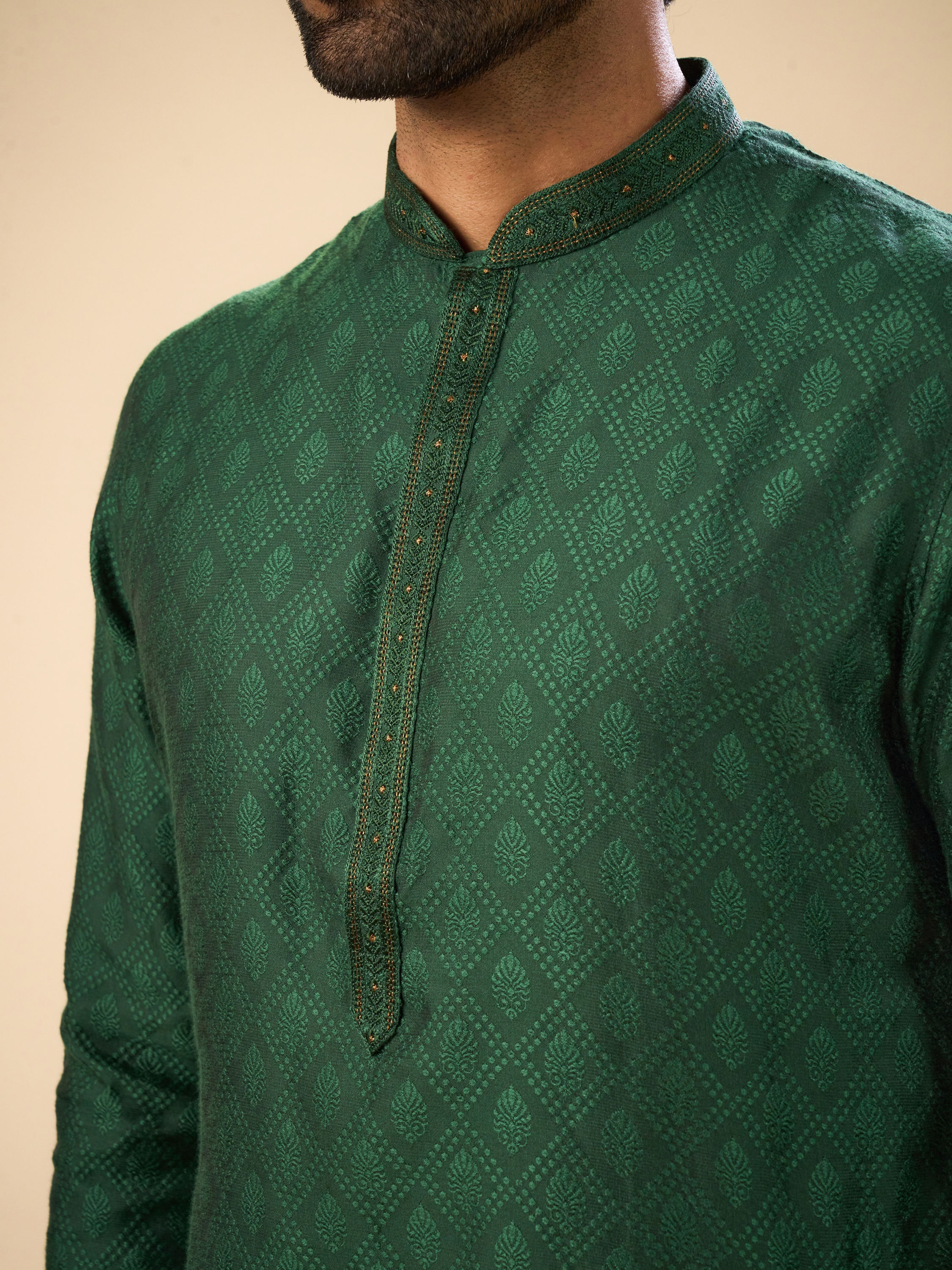 Manyavar Men Dark Green Serenity Kurta Pajama