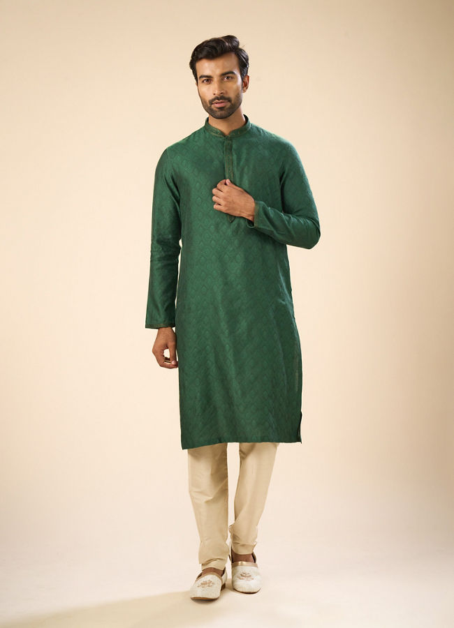 Manyavar Men Dark Green Serenity Kurta Pajama
