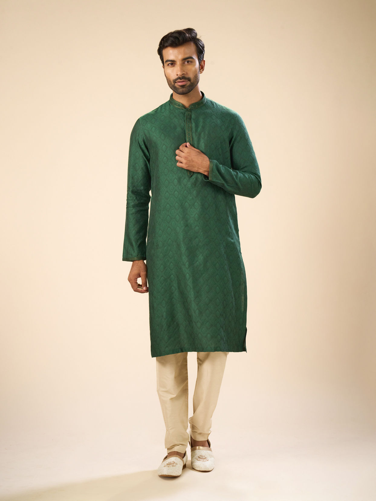 Manyavar Men Dark Green Serenity Kurta Pajama