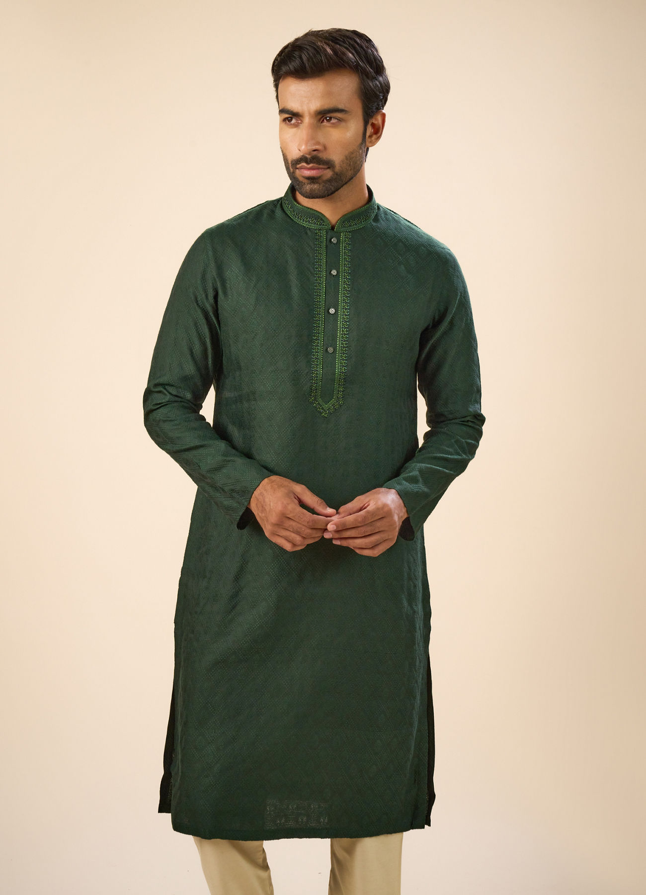 Manyavar Men Dark Green Serenity Kurta Pajama