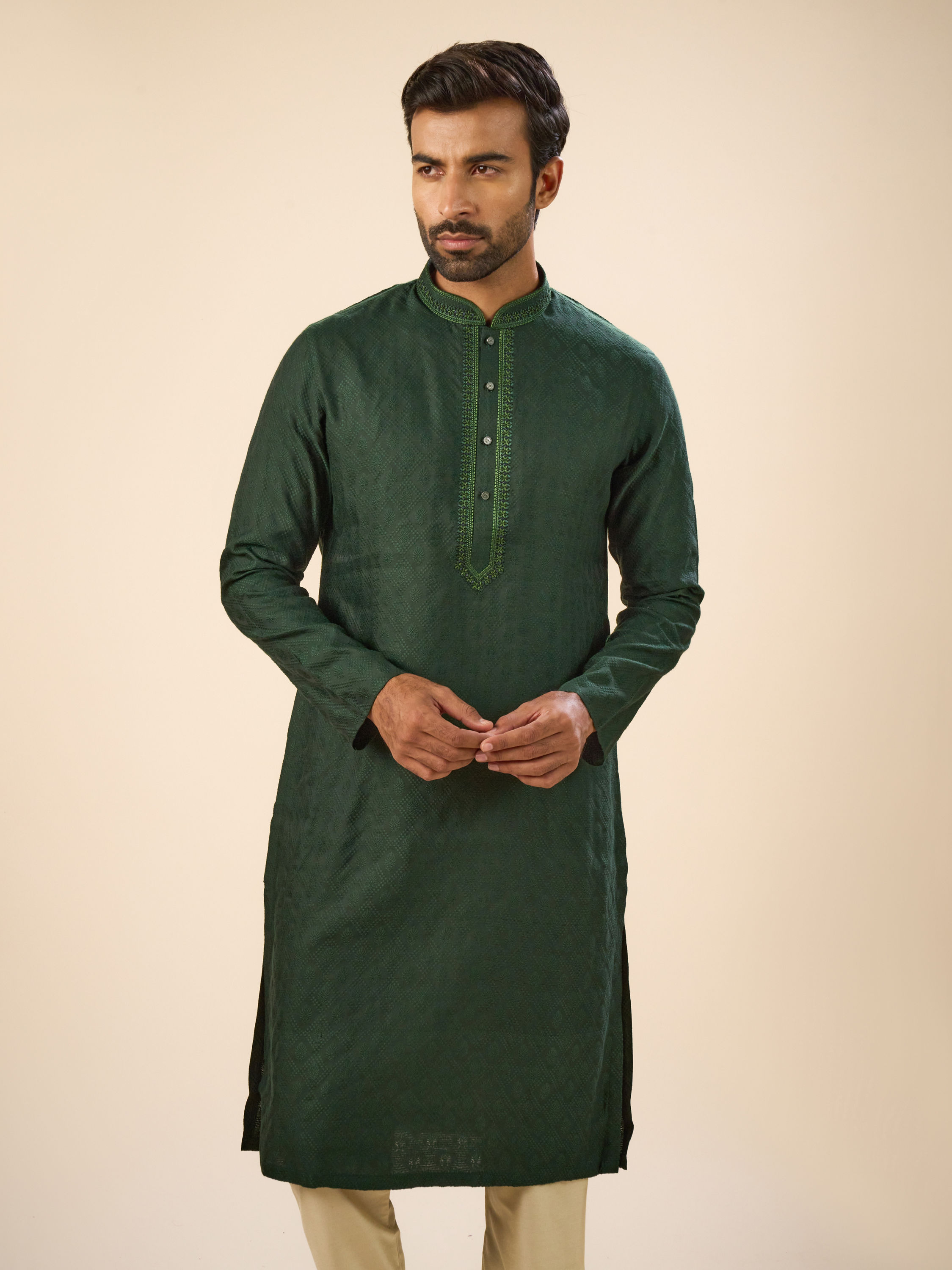 Manyavar Men Dark Green Serenity Kurta Pajama
