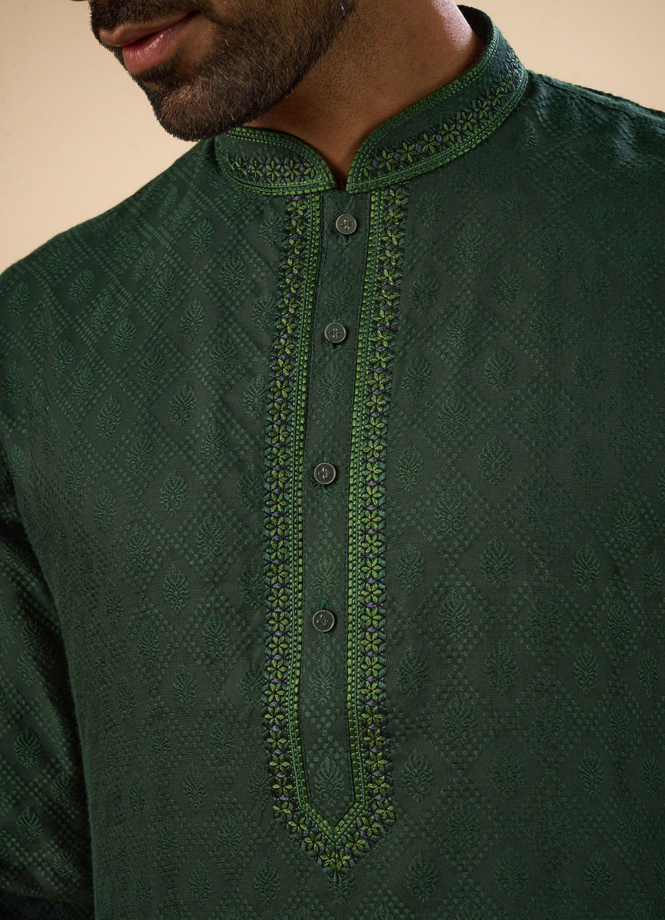 Manyavar Men Dark Green Serenity Kurta Pajama