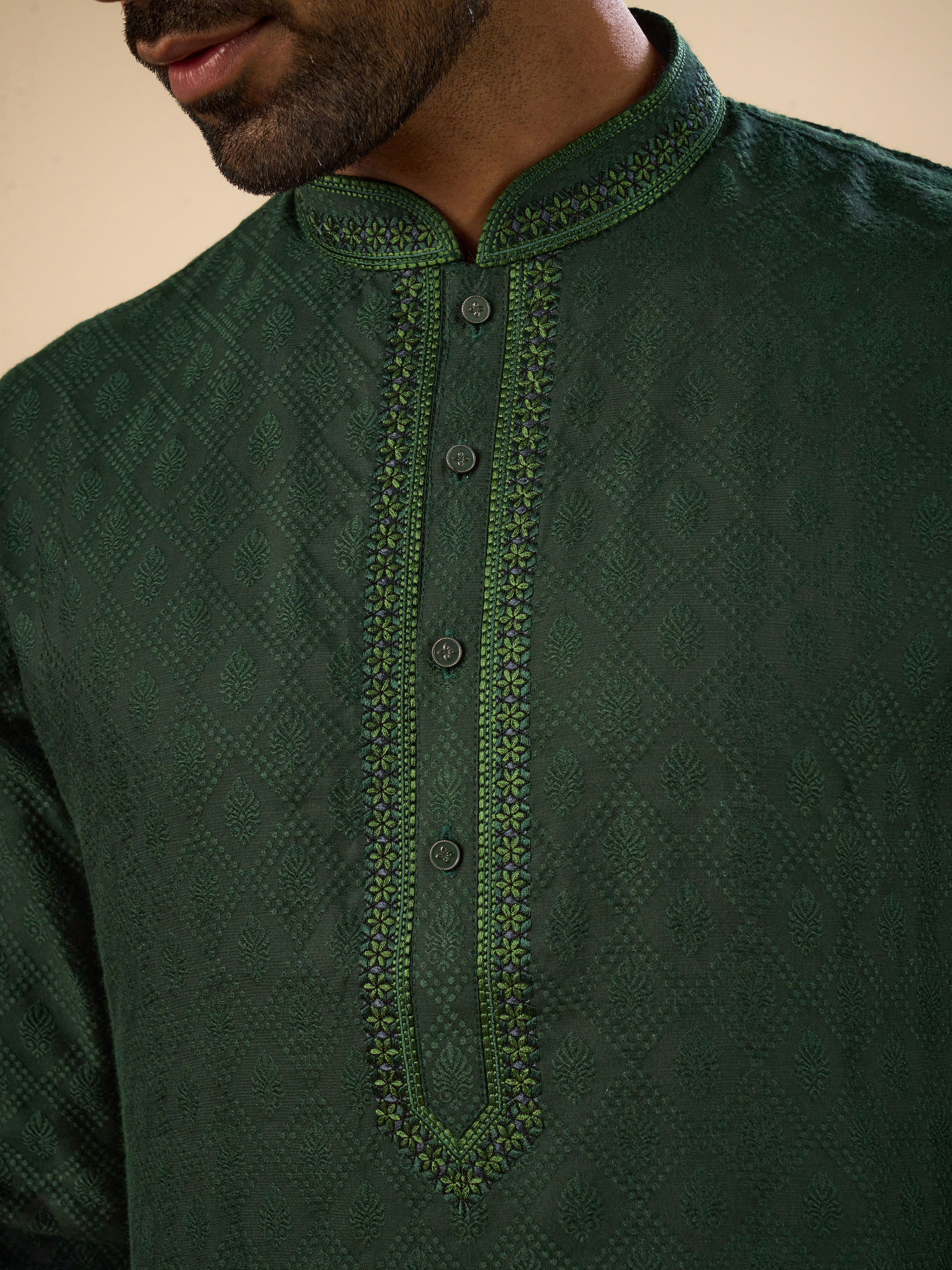 Manyavar Men Dark Green Serenity Kurta Pajama