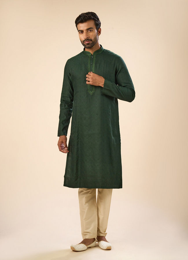 Manyavar Men Dark Green Serenity Kurta Pajama