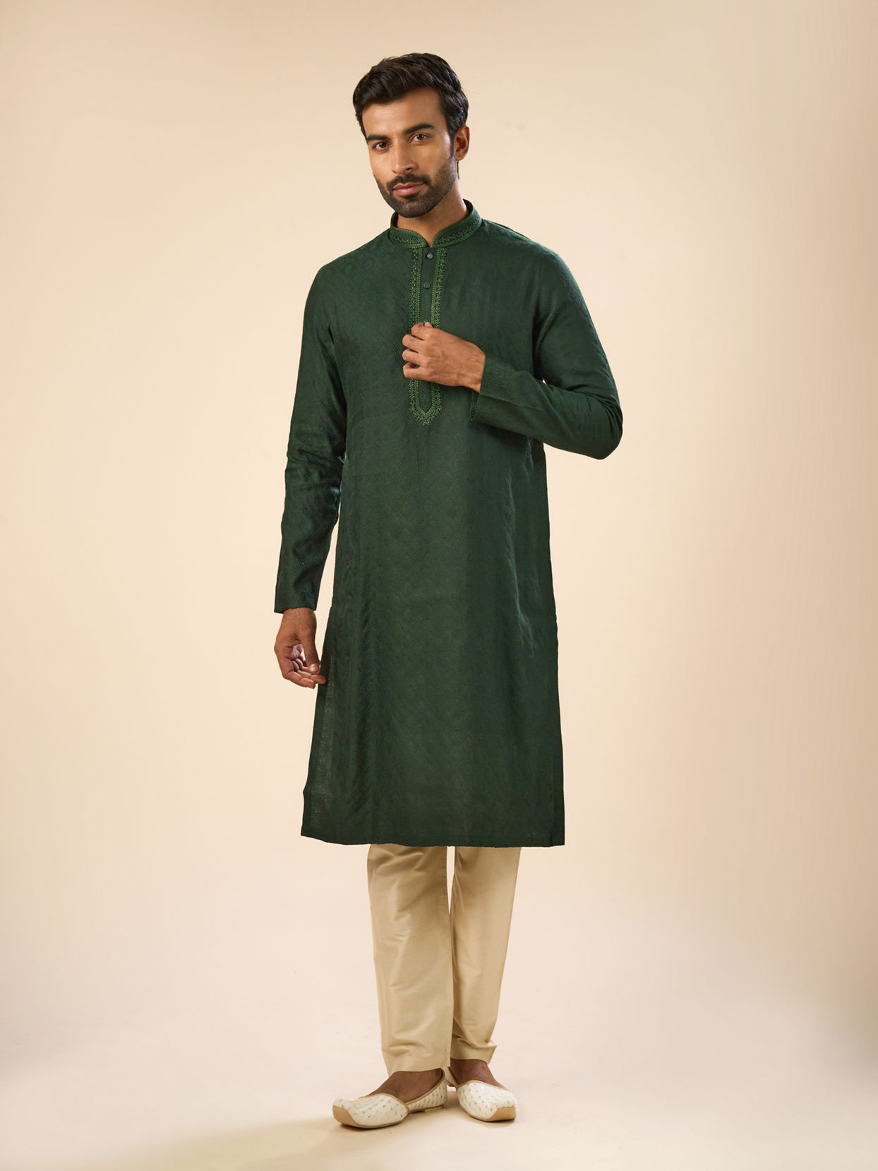 Manyavar Men Dark Green Serenity Kurta Pajama