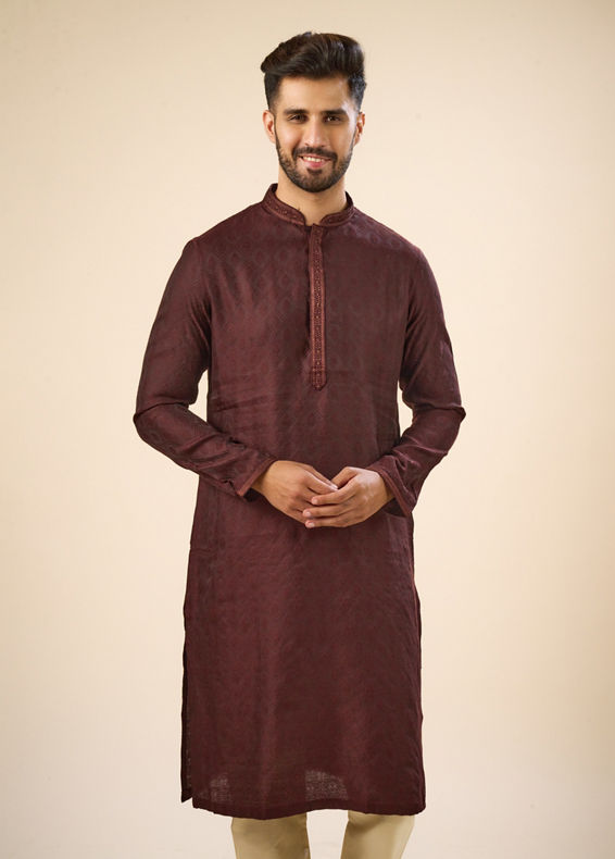 Manyavar Men Wine Elegance Kurta Pajama