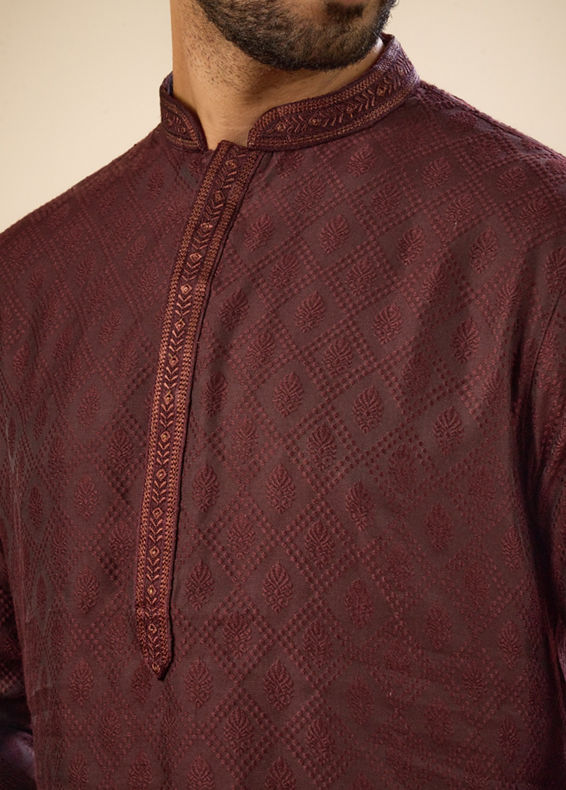 Manyavar Men Wine Elegance Kurta Pajama
