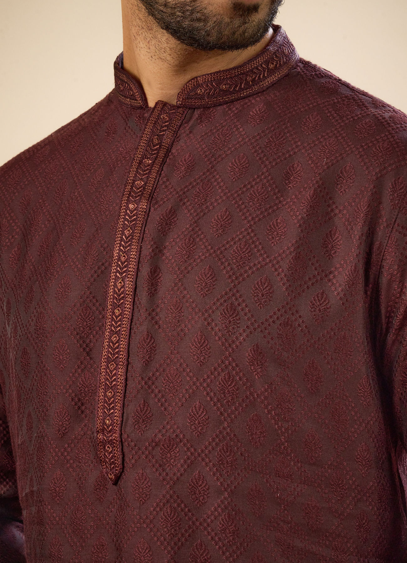 Manyavar Men Wine Elegance Kurta Pajama