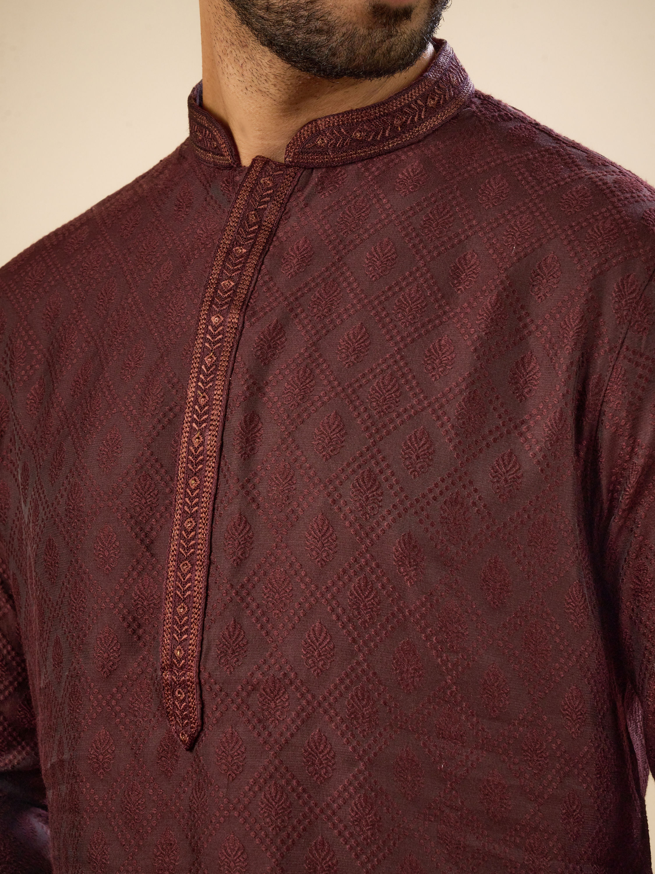 Manyavar Men Wine Elegance Kurta Pajama