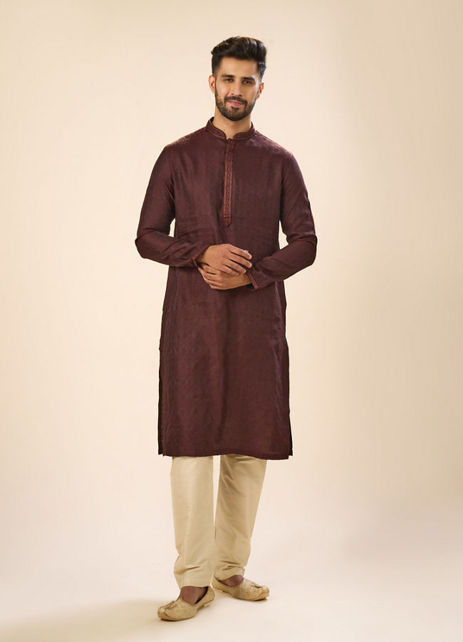Manyavar Men Wine Elegance Kurta Pajama