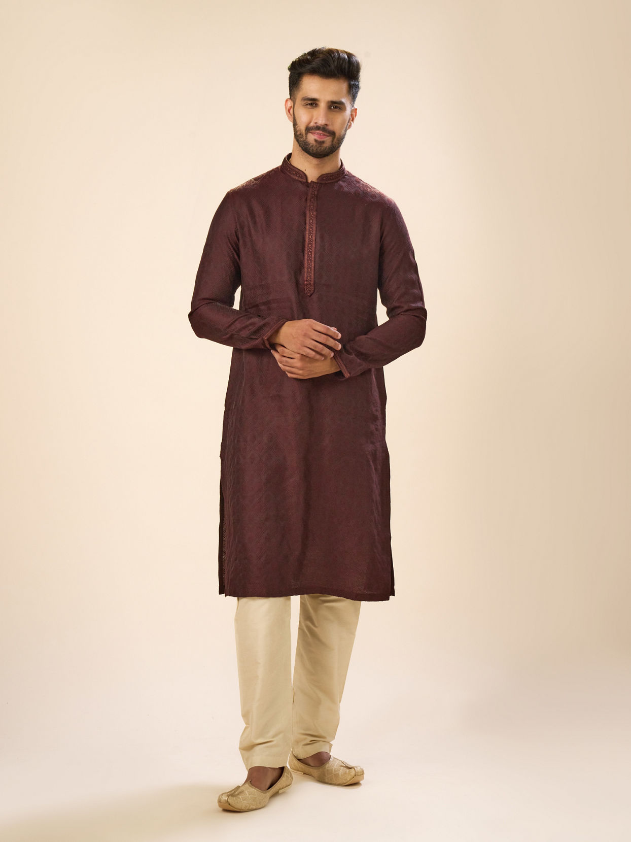 Manyavar Men Wine Elegance Kurta Pajama