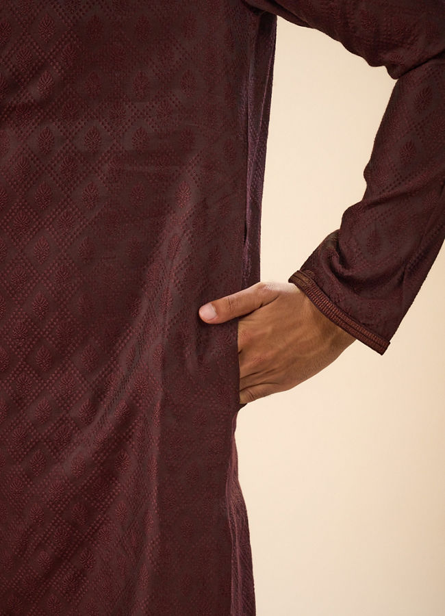 Manyavar Men Wine Elegance Kurta Pajama