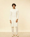 Manyavar Men Warm Cream Diamond Patterned Kurta Set