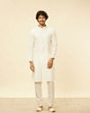 Manyavar Men Warm Cream Diamond Patterned Kurta Set image number 2