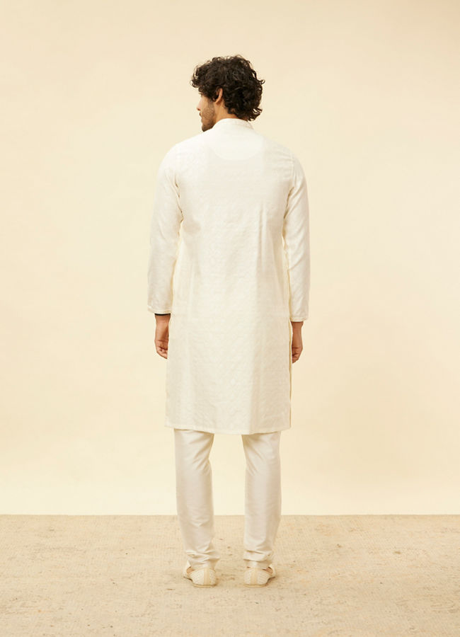 Manyavar Men Warm Cream Diamond Patterned Kurta Set