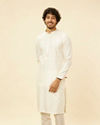 Manyavar Men Warm Cream Diamond Patterned Kurta Set image number 0