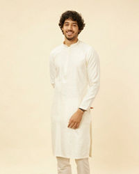 Manyavar Men Warm Cream Diamond Patterned Kurta Set