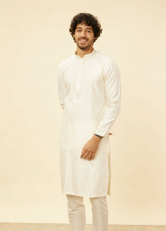 Manyavar Men Warm Cream Diamond Patterned Kurta Set