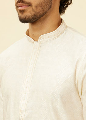 Manyavar Men Warm Cream Diamond Patterned Kurta Set image number 1