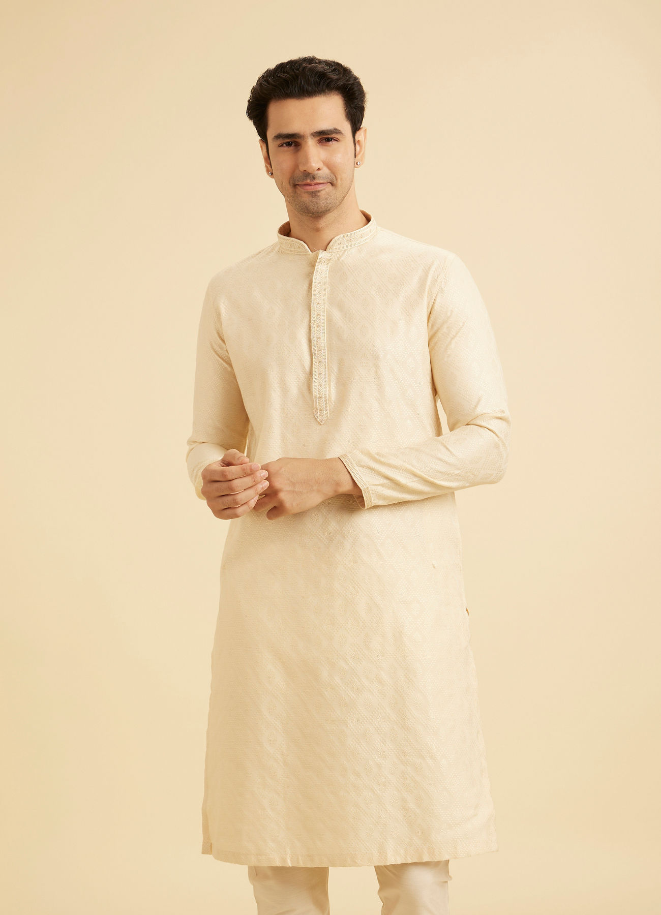 Manyavar Men Flaunting Beige Elegance Kurta Pajama