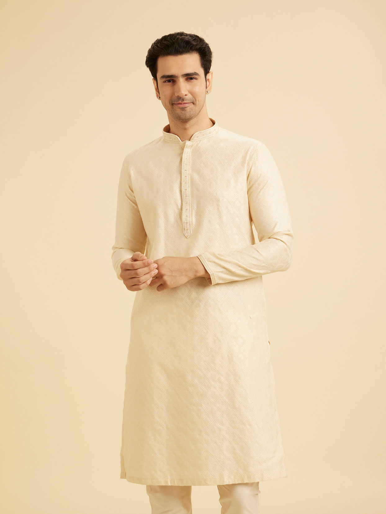 Manyavar Men Flaunting Beige Elegance Kurta Pajama