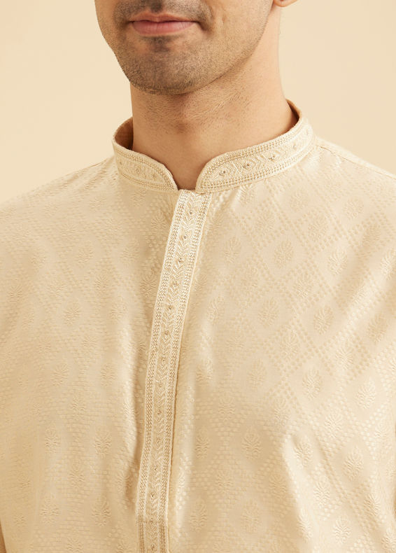 Manyavar Men Flaunting Beige Elegance Kurta Pajama