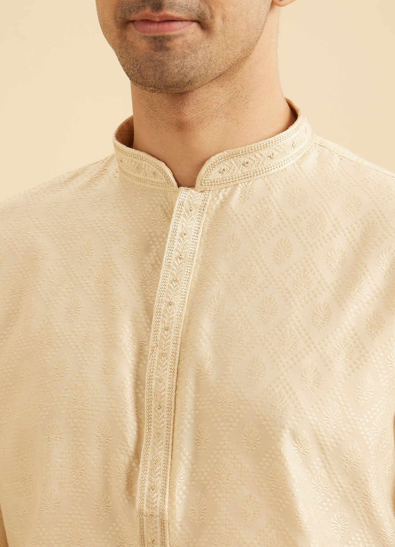Manyavar Men Flaunting Beige Elegance Kurta Pajama
