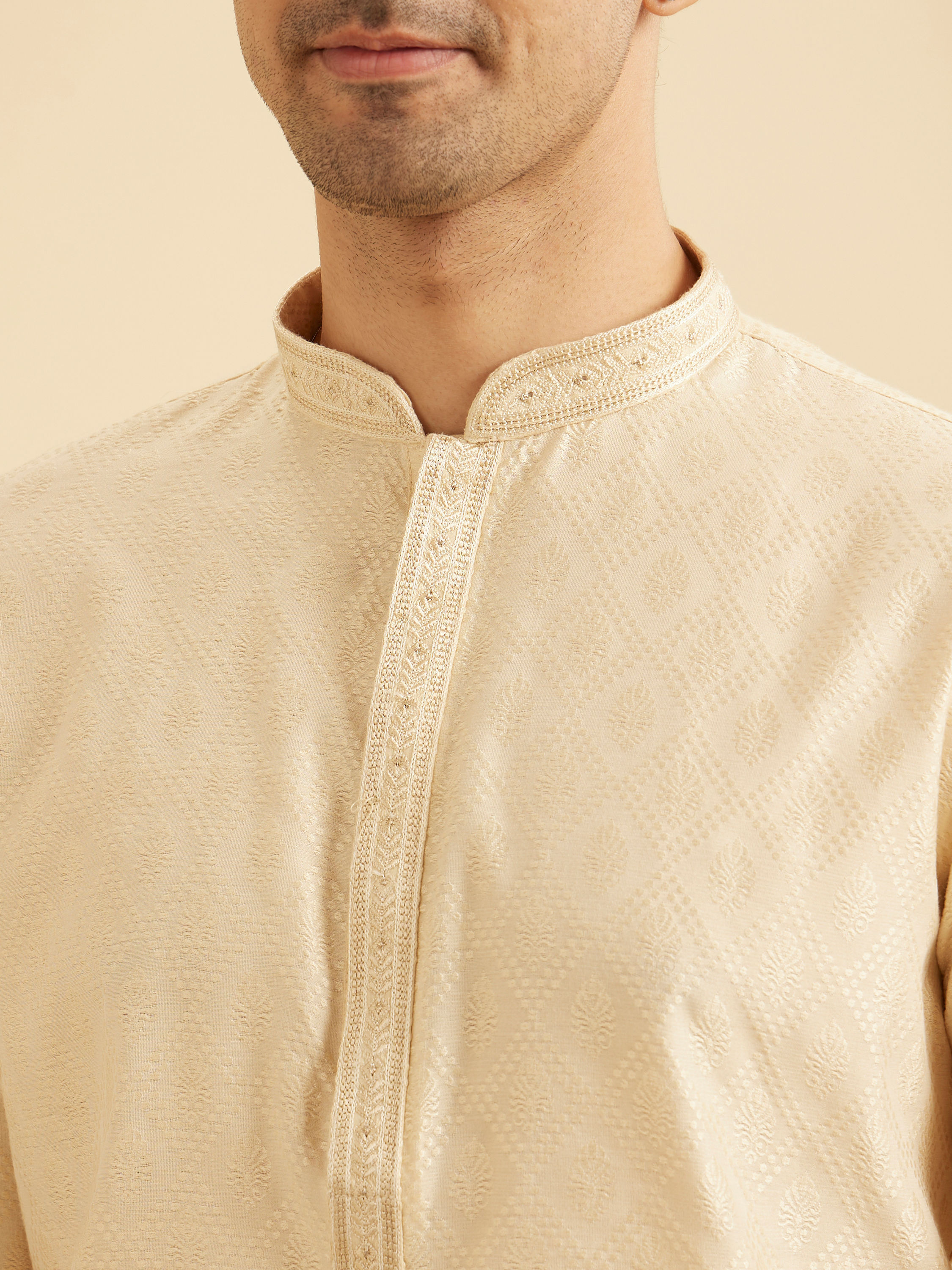Manyavar Men Flaunting Beige Elegance Kurta Pajama