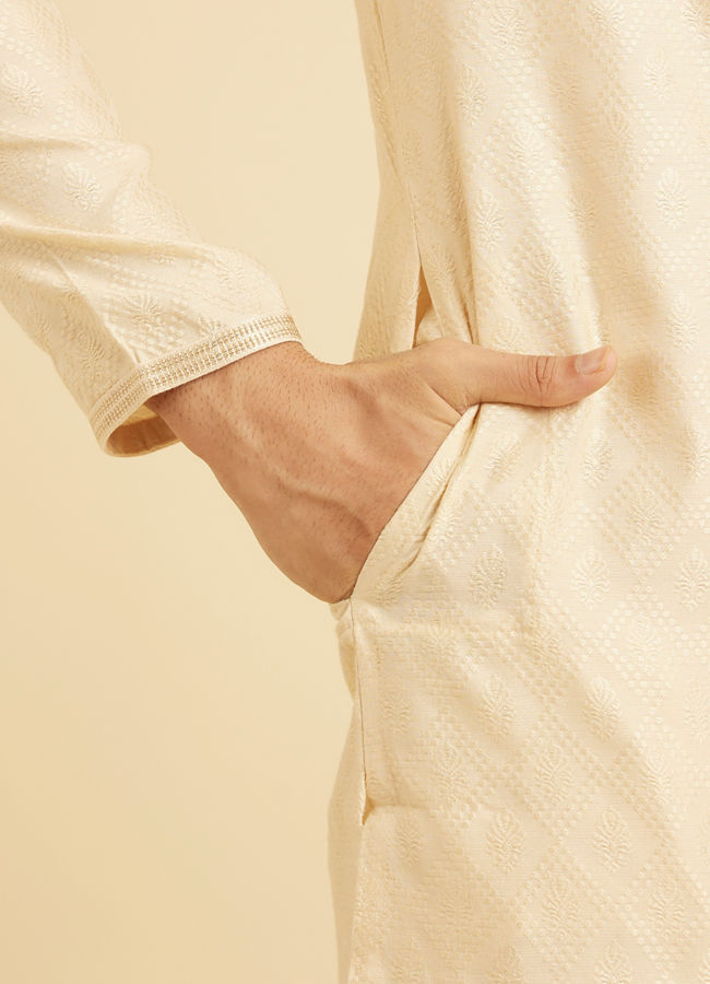 Manyavar Men Flaunting Beige Elegance Kurta Pajama