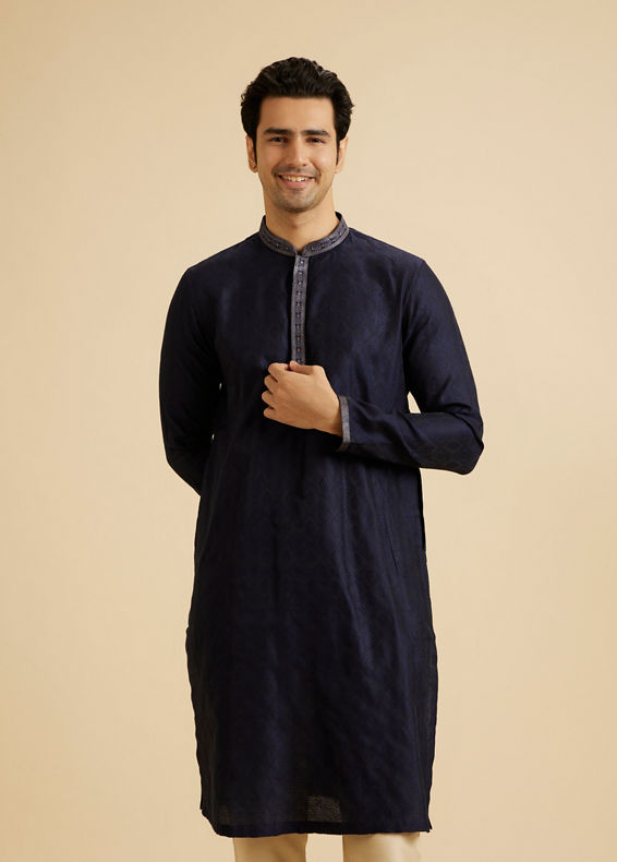 Manyavar Men Regal Dark Blue Kurta Pajama Set