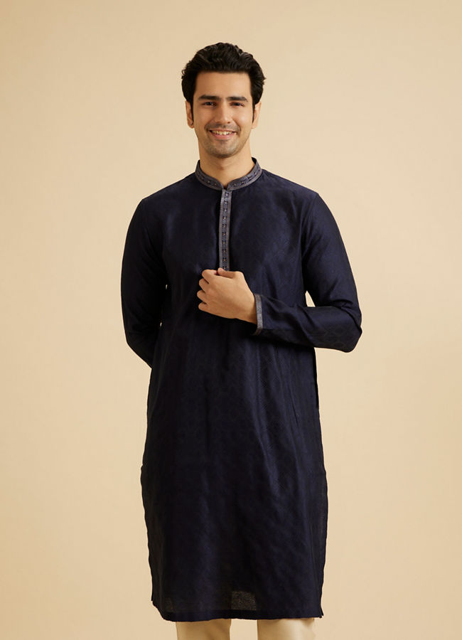Manyavar Men Regal Dark Blue Kurta Pajama Set