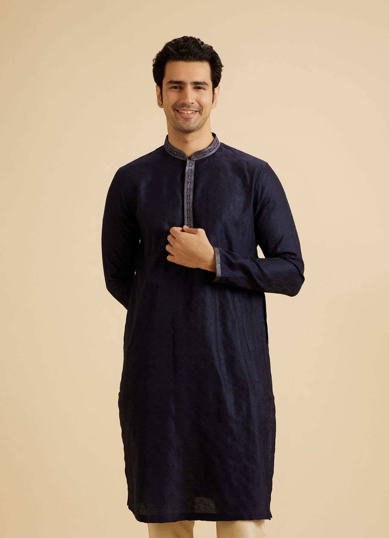 Manyavar Men Regal Dark Blue Kurta Pajama Set