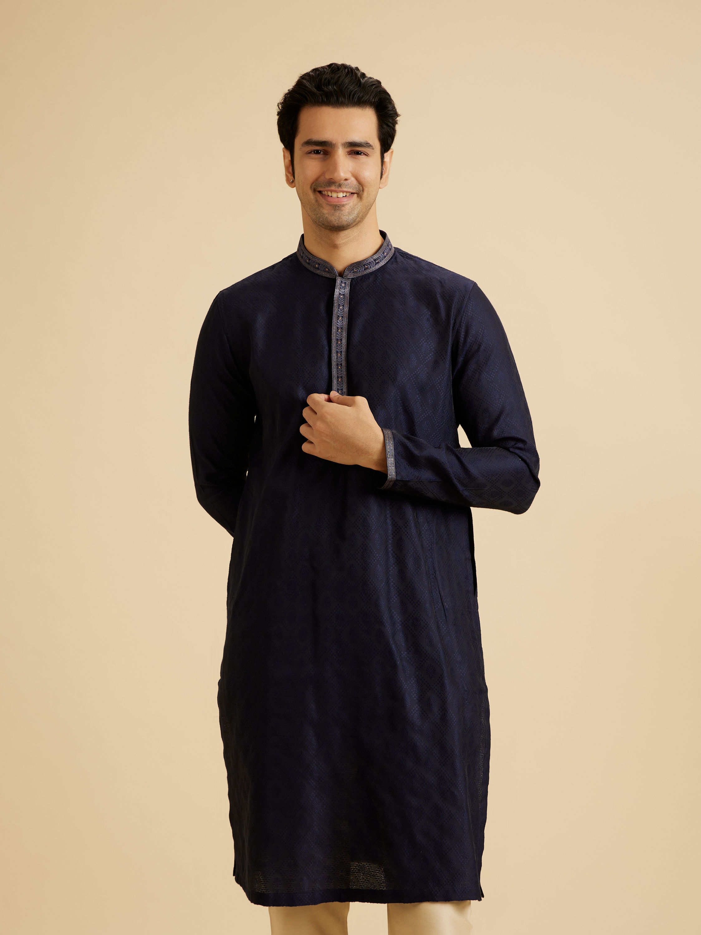 Manyavar Men Regal Dark Blue Kurta Pajama Set