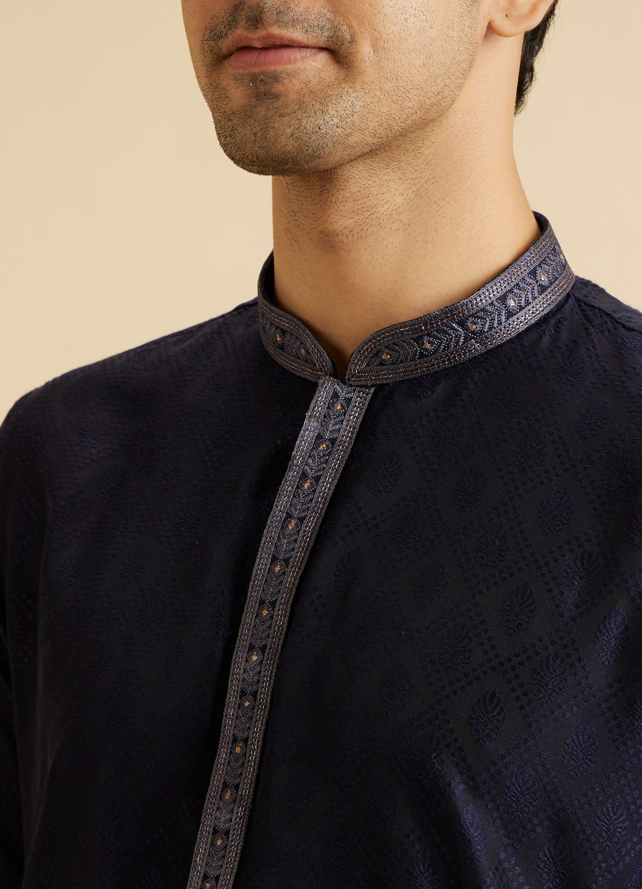 Manyavar Men Regal Dark Blue Kurta Pajama Set